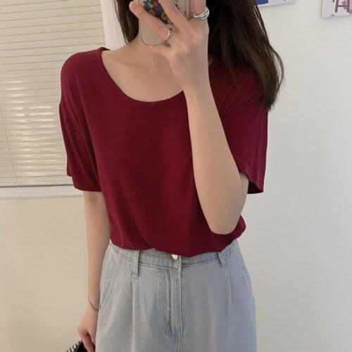 Summer 2021 new Korean basic models all-match loose-fitting solid-color tops student short-sleeved T-shirt women