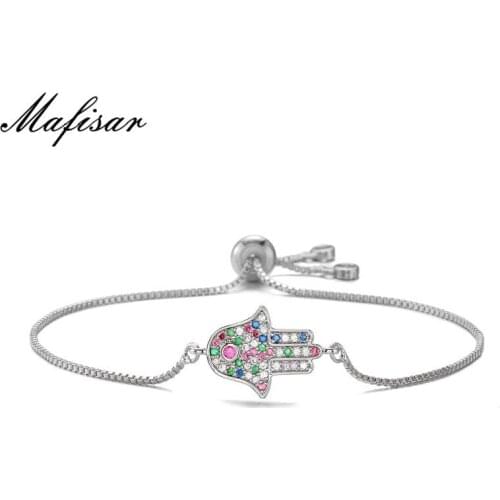 Mafisar Copper Multi CZ Zircon Hamsa Hand Charm Bracelets For Women Girl DIY Jewelry Female Party Jewelry Wholesale Dropship