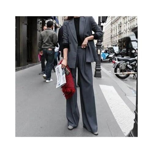 Fashion pants suit women spring New high quality gray business suit + Wide leg pants Two-piece suit women size M-5XL 45-105KG