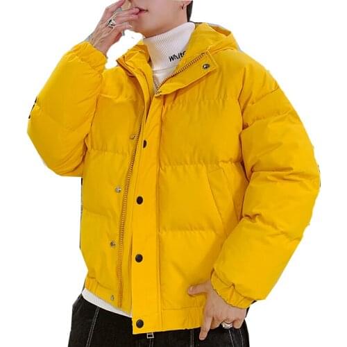 Mens Japanese and Korean winter thick warm jacket yellow black bread down jacket