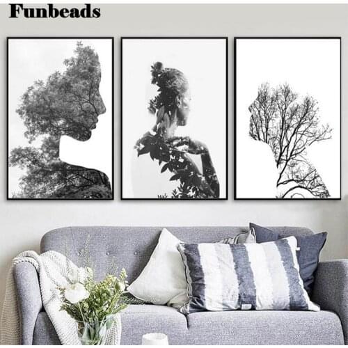 Full Square Round Drill 5D DIY Diamond Painting Abstract forest girl Cross Stitch kits 3 pieces Embroidery Diamond Mosaic FF746