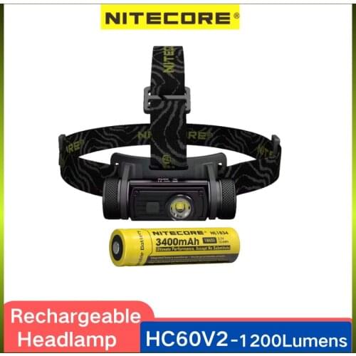 NITECORE HC60V2 Headlamp 1800 Lumens Rechargeable Utilizes a CREE XM-L2U2 LED Headlight with 3400mah Battery Spootlight Lighting