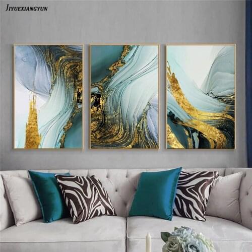 Wall Picture Modern Abstract Blue Marble Gold Foil Blue Color Canvas Painting For Living Room Bedroom Posters Prints Home Decor