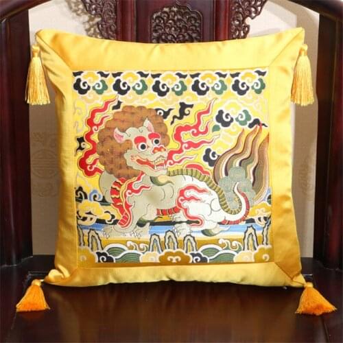 Sofa Classical Chinese Style Pure Color Dragon Pattern Throw Pillowcase Red-crowned Crane Pillow Cover Living Room Decoration