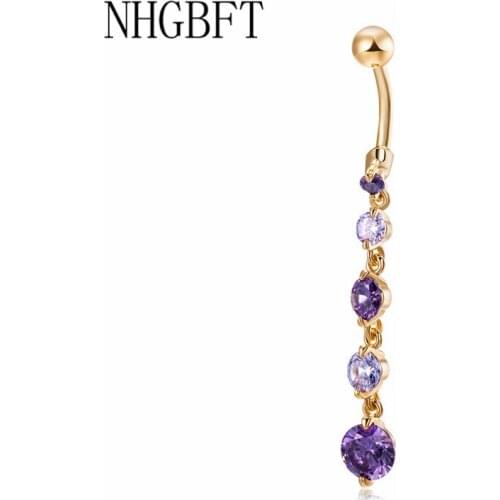 NHGBFT Long Multiple round zircon belly button rings sexy body piercing jewelry women navel belly ring