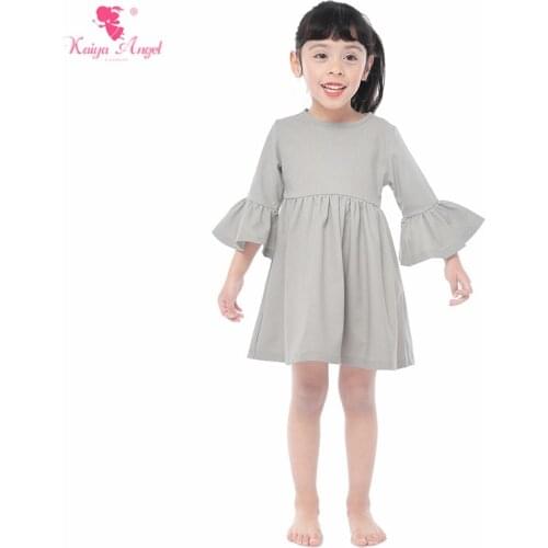 Kaiya Angel 2019 New Baby Girl Clotnes Toddler Spring Summer Dress Long Sleeves Knee Length Gray Factory Wholesale 5pcs/lot