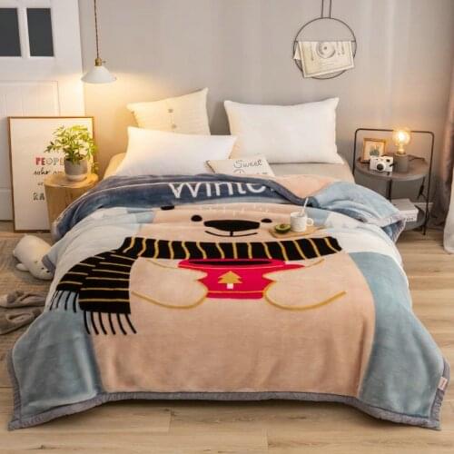 Super Warm Cute Bear Double-side Autumn Winter Thick Raschel Blankets Twin Full Queen Size Adult Kids Polyester Bedsheet