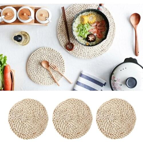 Rattan Weave Round Oval Placemat Corn Peel Dining Table Heat Insulation Coasters Mat Kitchen Decor Mats & Pads Kitchen Decor