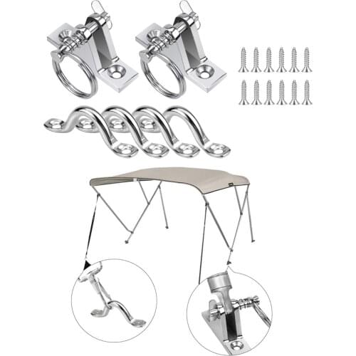 Marine 316 Stainless Steel Bimini Boat Top 90° Deck Hinge Mount w/4Pcs 3/8 Inch Pad Eye Straps Quick Release Pin Kayak Sets