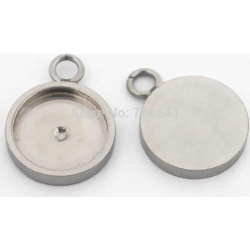 Stainless Steel Strong Round Bezel with a Loop Hanger Pendant Bases Settings Resin Cabochon 6mm 8mm 10mm 12mm DIY Craft Findings