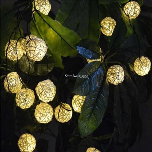 Solar Power LED String Lights 6M 30 LED Rattan Ball Shape Lamps luces navidad Garden Outdoor Garland Christmas Fairy Lights