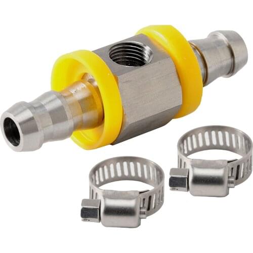 3/8" Stainless Fuel Line Fuel Pressure Sensor T-Fitting Adapter w/Clamps