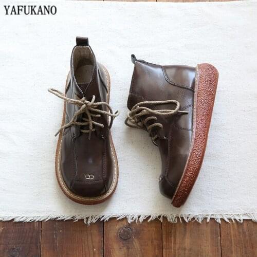 Japanese Literary Art Retro Glossy PU Thick-Soled Big Head Doll Shoes Handmade Comfort Casual Short Boots Mori Girl Ankle Boots