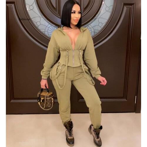 Women Two Piece Casual Solid Tracksuits Long Sleeve Tunic Hooded Sweatshirt & Slim Pants Set