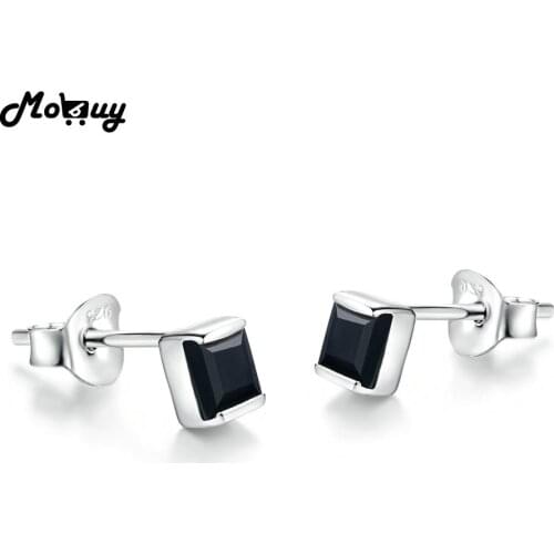 MoBuy MBEI029 Simple Style Square Gemstone Black Chalcedony Stud Earring 925 Sterling Silver Jewelry White Gold Plated For Women