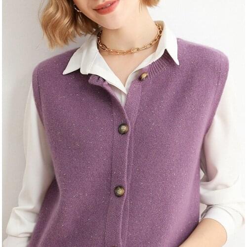 2021 Womens Cardigan Coat Vest Spring Autumn 100% Wool Knitted Vest Loose Sweater Waistcoat Female Sleeveless Tops Streetwear
