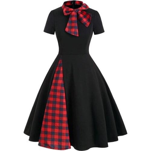 2021 New Plaid Stand Collar Zipper Bow Princess Pendulum Slim Waist Knitted European and American Women 's Dress