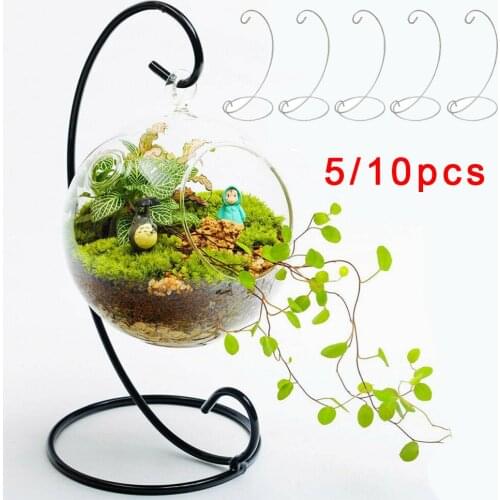 10/5 Pcs Glass Ball Hanging Holder Vase Micro Landscape Display Stand Flowerpot Hanging Stand Iron W/ Hook Garden Home Decor