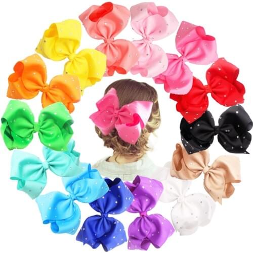 14 pcs 8 inches Glitter Sparkly Rhinestones Girls Larger Big Grosgrain Ribbon Hair Bows Alligator Hair Clips