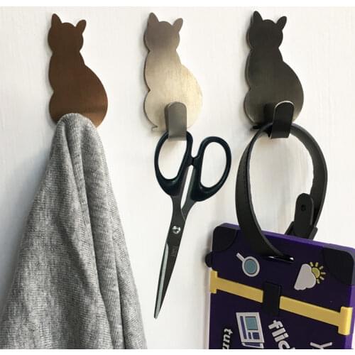 2PCS Self Adhesive Hooks Cat Pattern Storage Holder for Bathroom Kitchen Hanger Stick on Wall Hanging Door Clothes Towel Racks