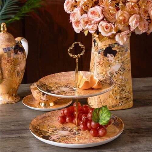 2 Tier Elegant Ceramic Plate Gold Rim Cake Stand Fruit Dessert Dish Home Party Decoration Porcelain Pastry Serving Platter