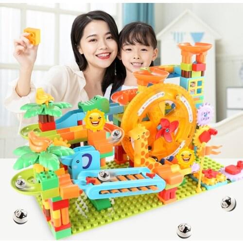 283PCS Large Piano Slide Gear Rolling Wheels Marble Run Building Blocks Set Compatible Special Maze Cubes Parts STEM Kids Toys
