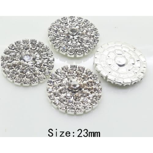 Hot sale 5Pc 23MM Round silver plated rhinestone button ornament Accessories Wedding decoration hair flower center scrapbooking