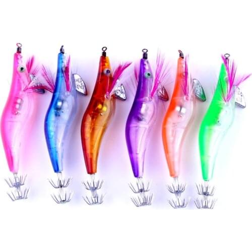 6PCS LED Electronic Luminous Shrimp Squid Night Fishing Squid Jigs Lure Bass Bait Fish Tackle Accessory Wobbler