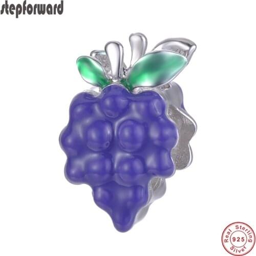 Unique Cute Solid Fruit Grape Design High Quality Enamel 925 Sterling Silver Grape Charm For Bracelet and Necklace
