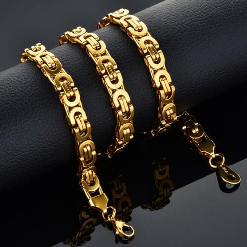 Fashion Luxury Men Fashion Gold Chain Necklace Stainless Steel Byzantine Chains Street Hip Hop Jewelry