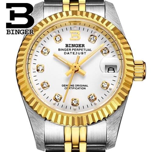 Genuine Luxury BINGER Brand Women watch automatic mechanical self-wind female sapphire clasic design waterproof fashion calendar