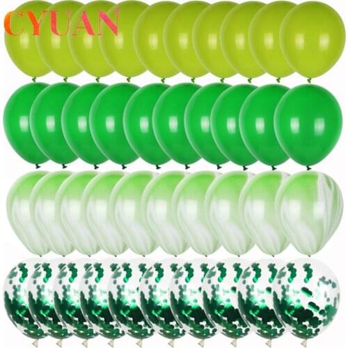 CYUAN 40pcs Green Balloons Set Metal Balloons With Metallic Confetti Balloon Jungle Safari Animal Birthday Party Decorations