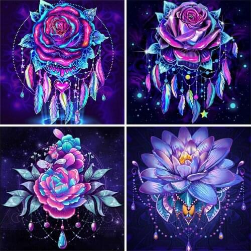 HUACAN 5D DIY Diamond Painting Rose Full Square Round Diamond Embroidery Flower Mosaic Dream Feather Needlework Home Decor