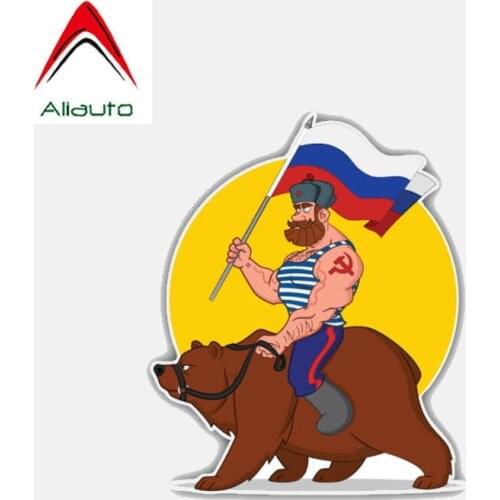 Aliauto Creative Funny Car Sticker Russian Man Riding Bear World Flag Body Waterproof Sunscreen Reflective Decal,8cm*10cm