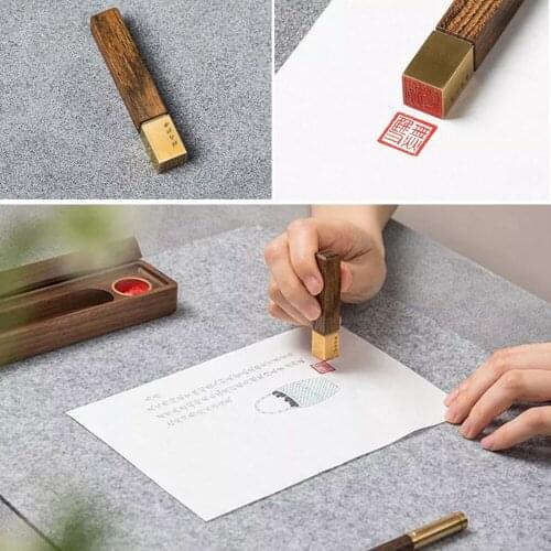 Solid Wood Walnut Name Stamp 12mm Square Pure Copper Seals With Inkpad Box + 3 Bookmarks + Pen Office Colleague Commercial Gift