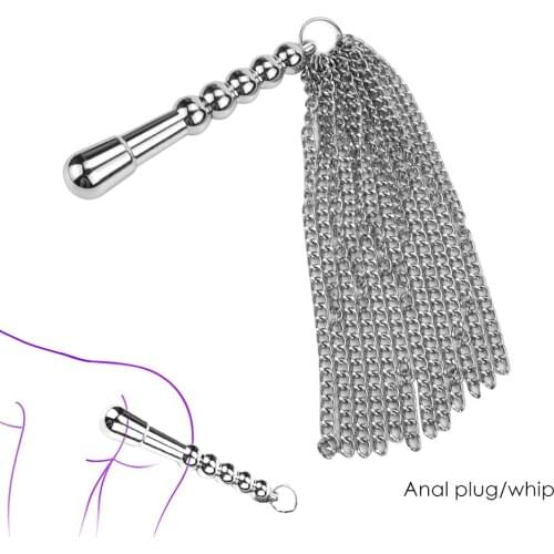 Multifunctional Anal Plug Whip Metal Whip Slave Sm Flogger Spanking Metal Chain Tassel Whips Erotic Couple Flirting Toy Sex Shop