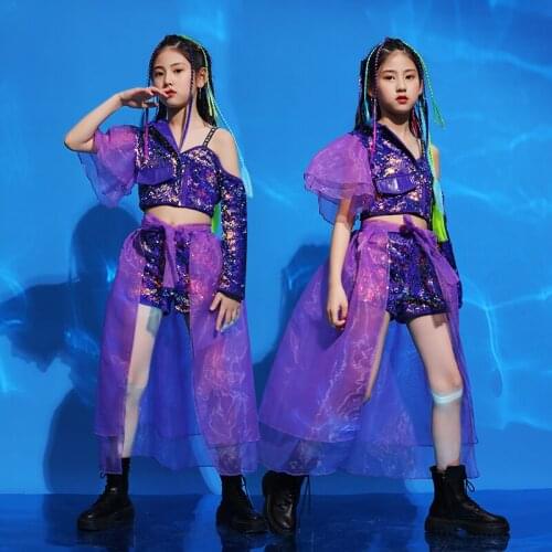 Fashion Kids Stage Sequin mesh suits Costume Children Show Clothes Hip Hop GirlS Jazz Performance Outfit Model T-Stage Clothing