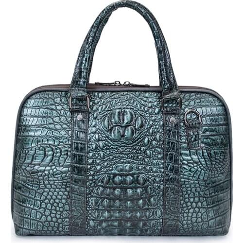 Mens Business Bag One Shoulder Messenger Bag Double Zipper Cowhide Handbag Luxury Fashion Crocodile Genuine Leather Briefcase