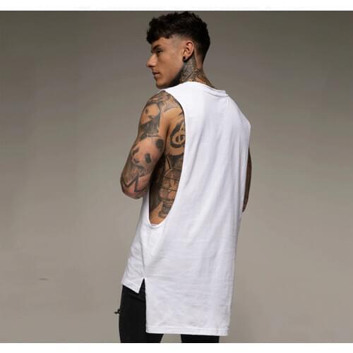 Soild Bodybuilding Clothing Fitness Mens Hip Hop Extend Cut Off T-shirts Dropped Armholes Gym Tank Tops Workout Sleeveless Vest