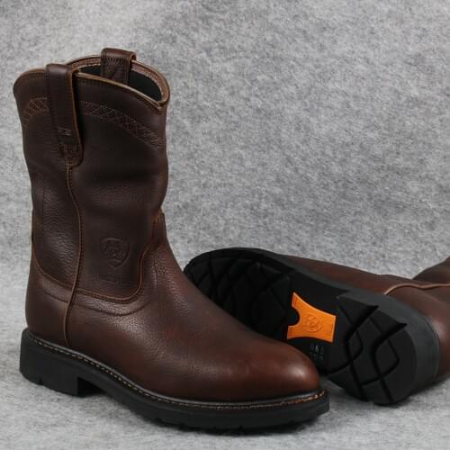 Round Head Cowhed Western Cowboy Vintage Mid-Tube Waterproof Working Mens Boots