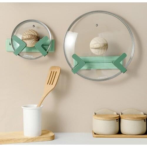 Kitchen Cooking Utensil Organizer Lid RackSelf Adhesive Pot Lid Holder Punch-Free Pan Cover Storage Rack Holder Wall Mounted