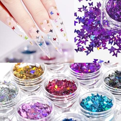 New butterfly sequins special-shaped laser color nail enhancement golden onion powder sequins pearlescent laser butterfly solid