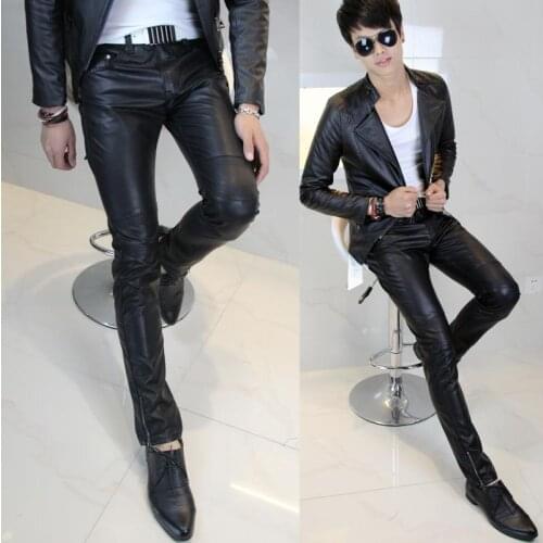 New Arrival Hot-selling Mens Clothing Leather Pants Tight Leather Pants Male Slim Leather Pants Fashion Men Leather Pants Male