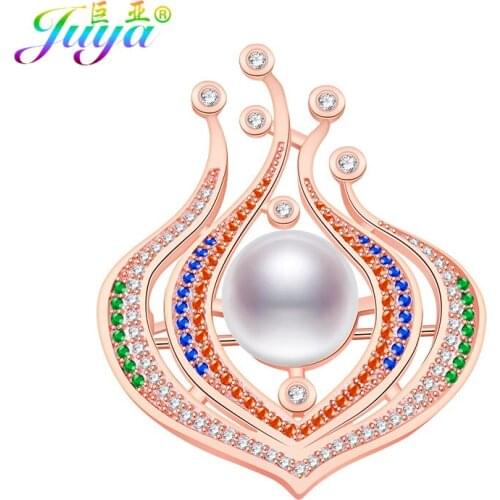 New Arrival Micro Pave Colorful AAA Austrian Crystals Pearls Women Fashion Flower Bud Brooches For Christmas Gift