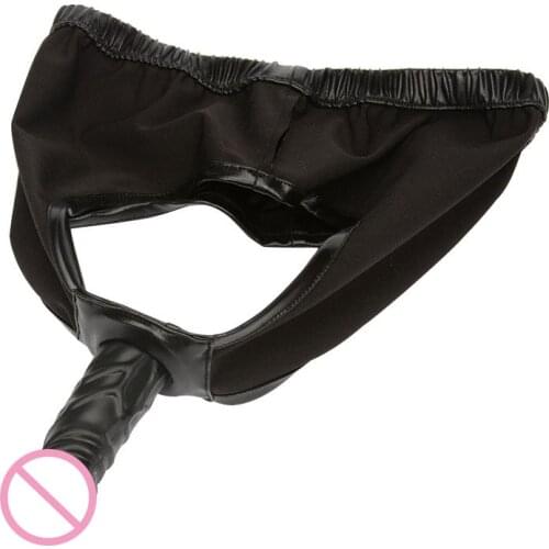NEW Leather Panties with Dildo Penis Plug Faux Leather Latex for Woman Men Masturbation Underwear Panties Chastity Belt Sex Toy
