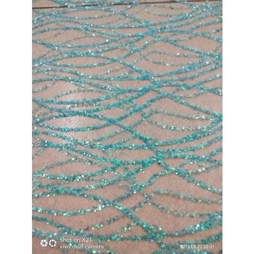 New strip design particular YG-91505 glued glitter with sequins hot sale African tulle net lace fabric