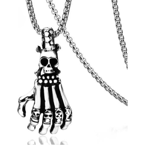 Wholesale Punk Style Skull Claw Pendant Necklace Hallowee Ghost Hand Pendant Necklace Unisex Hip Hop Fashion Halloween Party