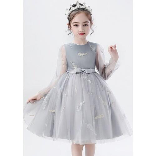 Flower Girls Dresses for Party and Wedding Princess Lace Embroidery Dress Long Sleeve Summer Bridesmaid Kids Childrens Clothing
