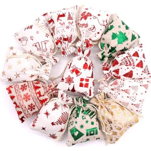 5Pcs Gold Star Candy Gift Cotton Bag 10x14cm 13x18cm Christmas Style Cotton Apple Packaging Bags Reusable Jute Storage Pouches