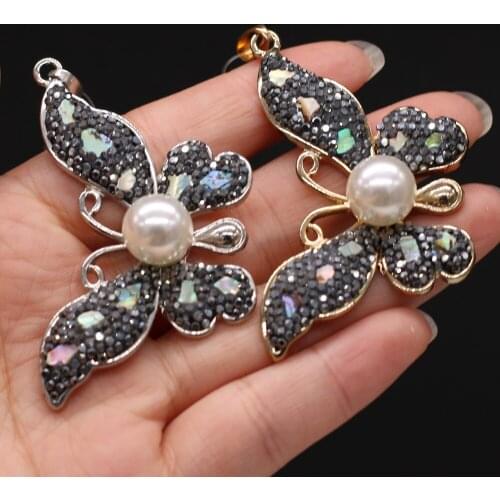 Natural Stone Pearl Butterfly Shape Pendant 35x60mm Silver for Jewelry Making Necklaces Accessories Gift